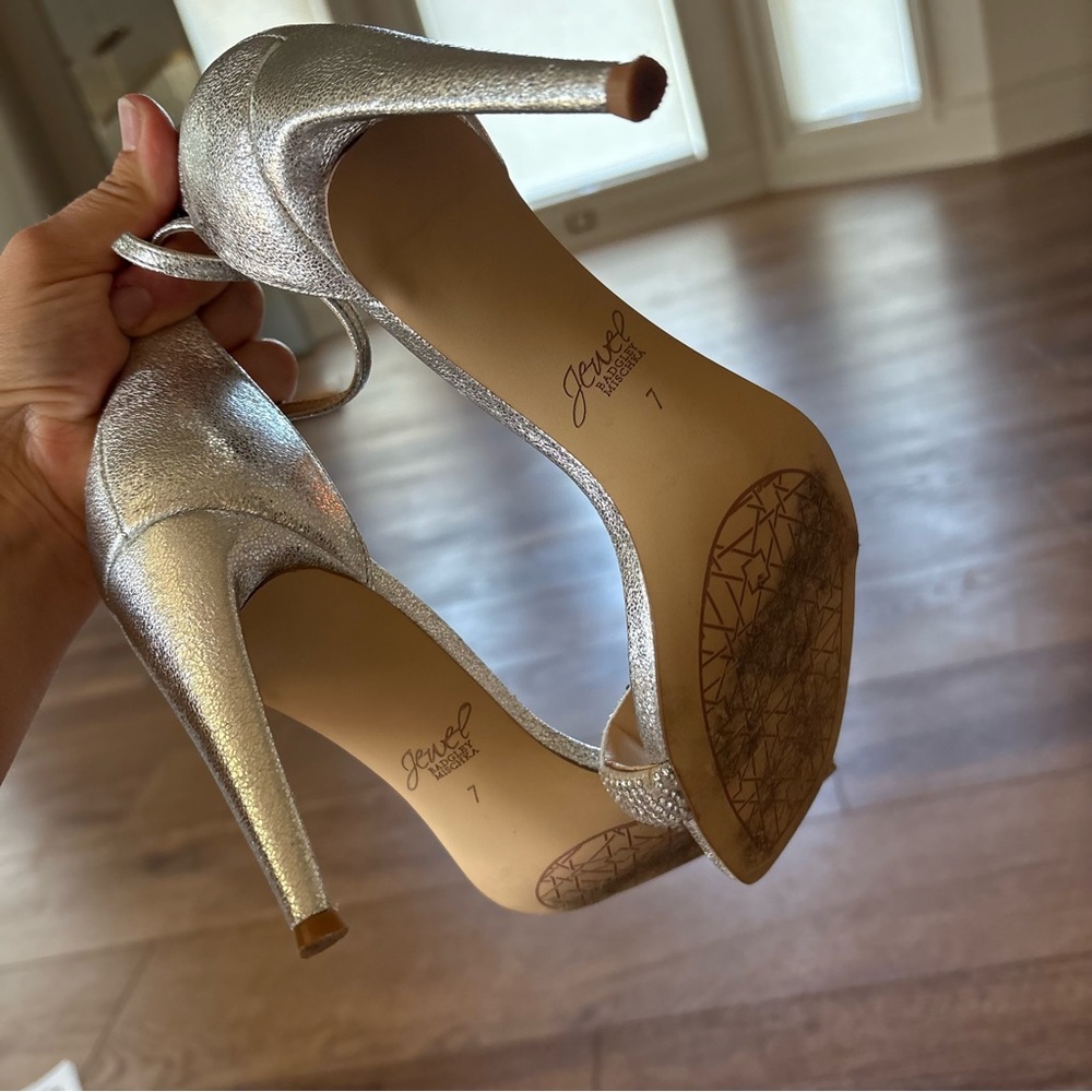 Badgley Mischka Silver Ankle Strap Heels - Picture 6 of 6